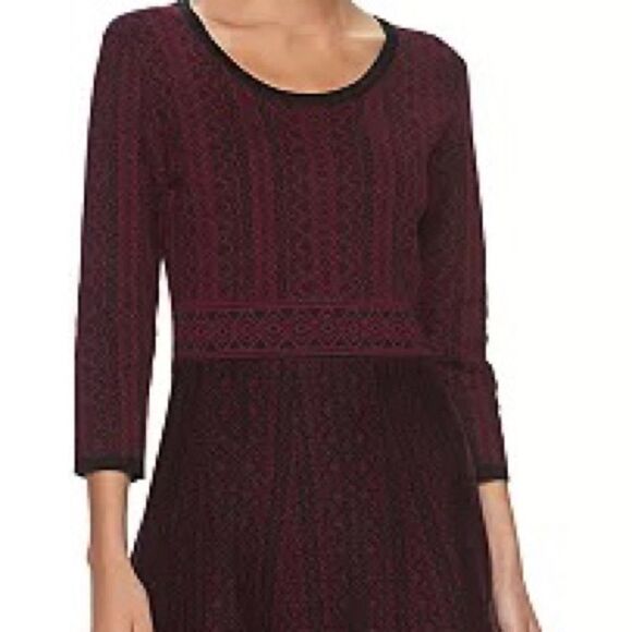 Nina Leonard Print Fit & Flare Sweater Dress Small - Picture 3 of 7